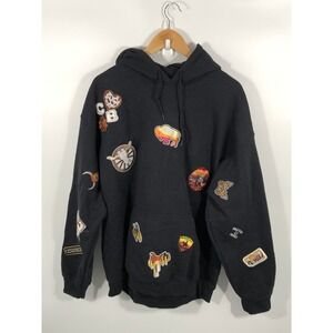 Gildan Hoodie Womens XL Black All Over Western Patch Rodeo Equestrian Cowboy